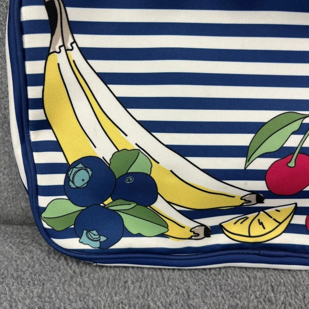 Tory Burch Cosmetic‎ Bag Travel Toiletry Organizer Blue White Stripe Fruit Print